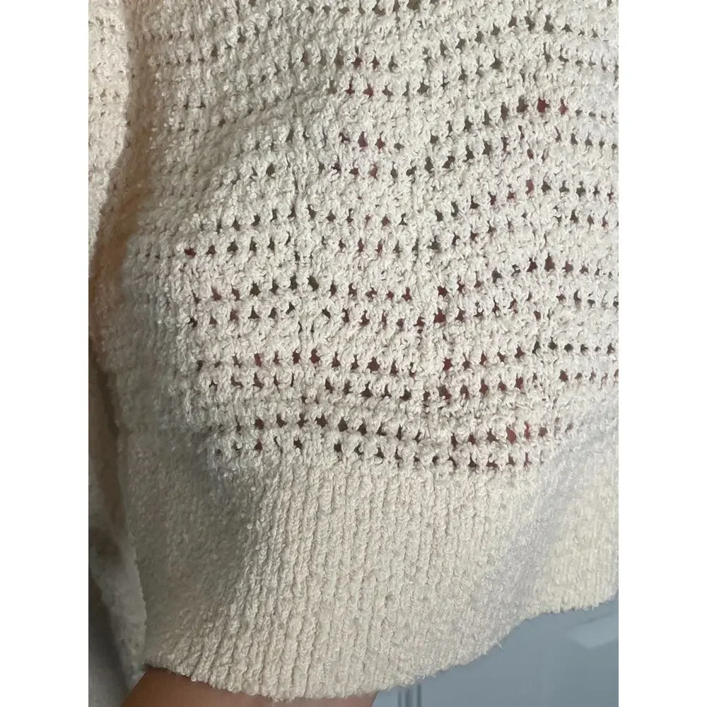 J. Crew Women's Open Knit Crochet Cotton Sweater Sz S Coastal Beach Fisherman